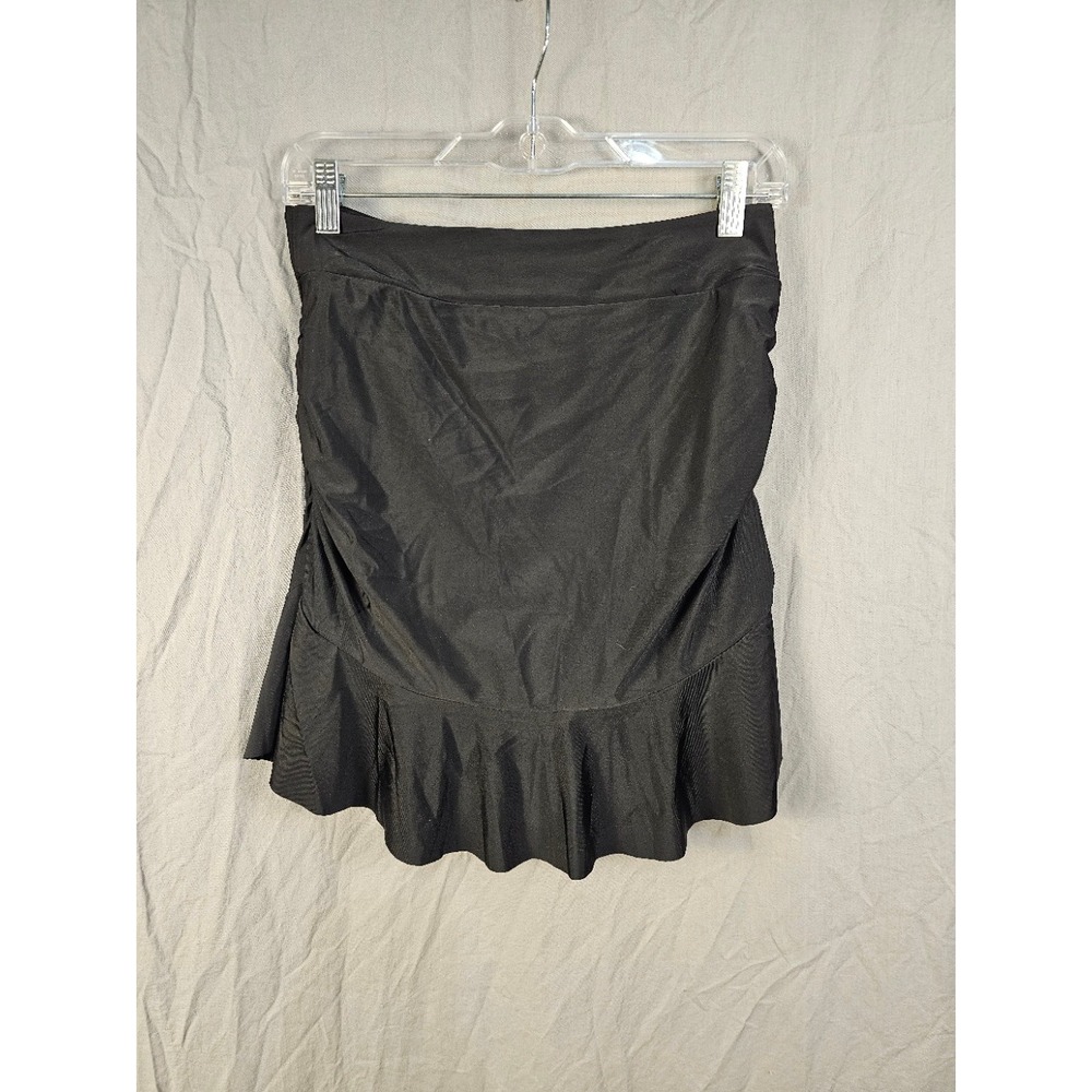 Halcurt Women Black Ruched Ruffle Swim Skirt Bottom Size Medium NWT